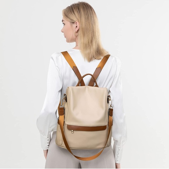 Beige Brown Backpack Purse PU Leather Anti-theft Casual main image 5